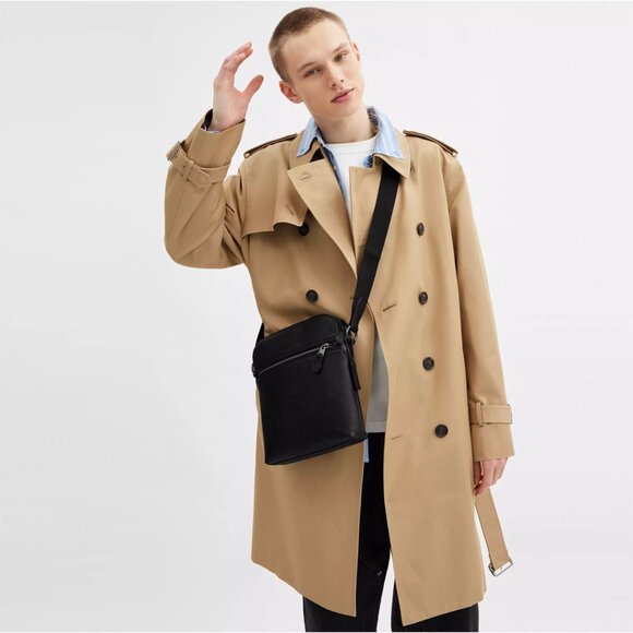 COACH 2PC Leather Houston Flight Bag Black Gunmetal & Zip Card Case NWT - Picture 10 of 12